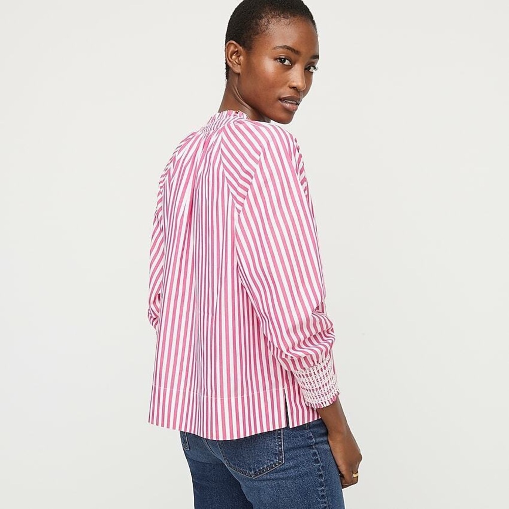 EUC J. Crew Smocked-Cuff Stripe Popover Top - Picture 2 of 8